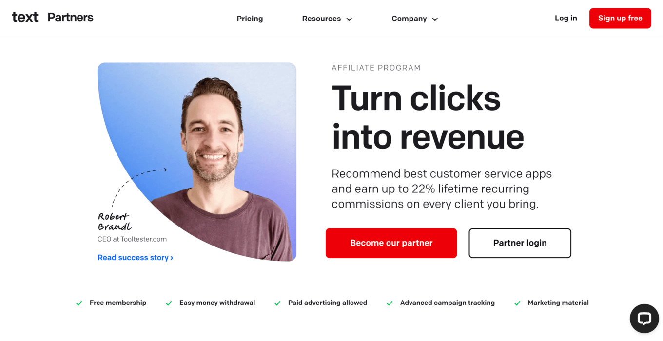 pp affiliate landing on text.com