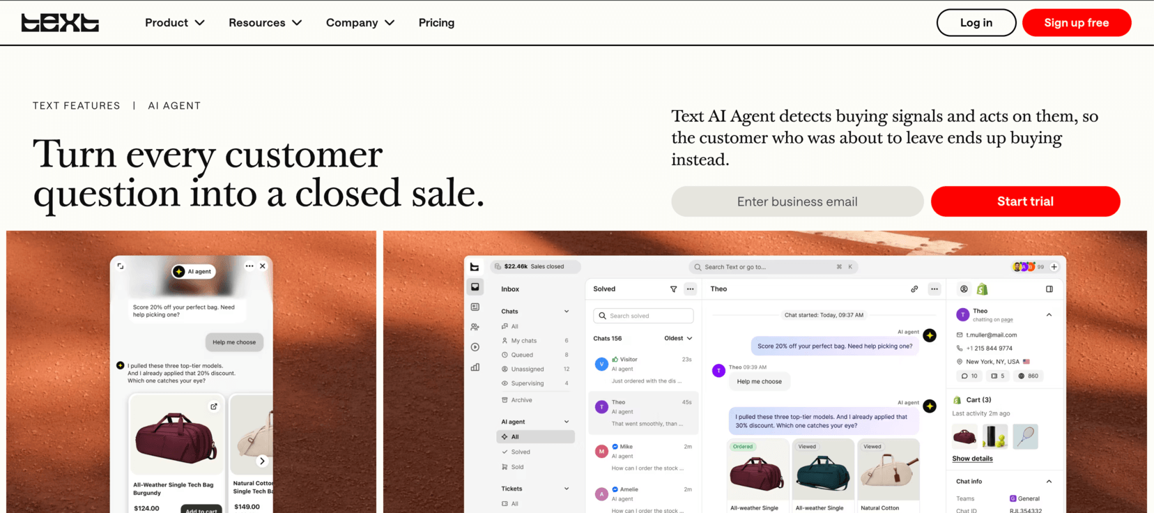 text ai agent main page