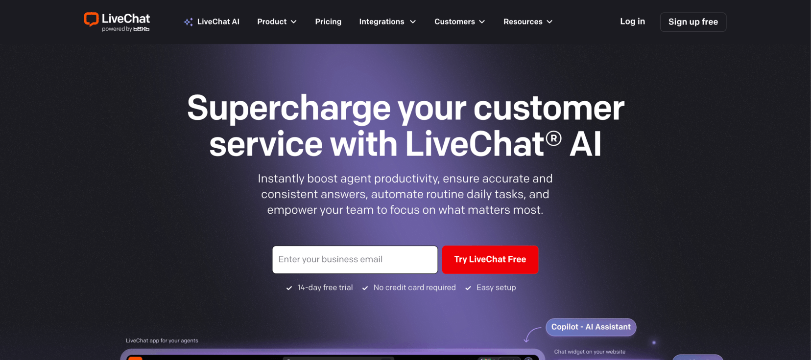 livechat ai features page