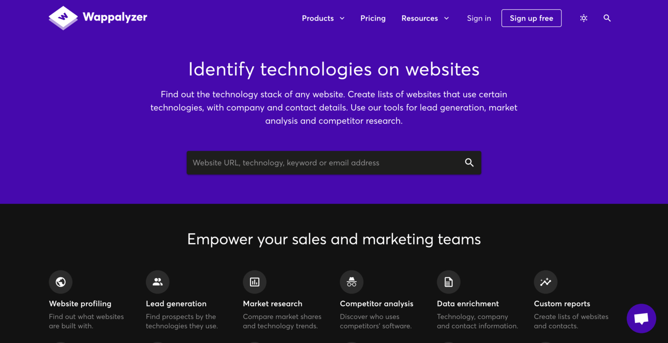wappalyzer main page