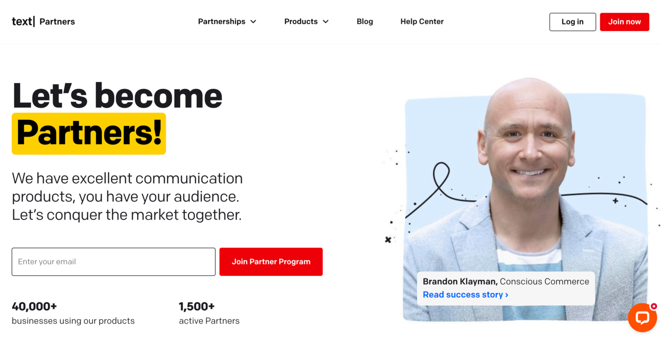 Text partner program main page