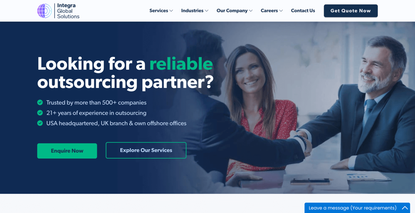 Integra Global Solutions landing page