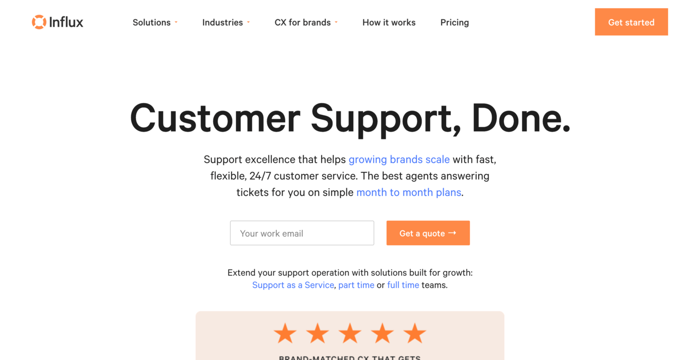 Influx landing page